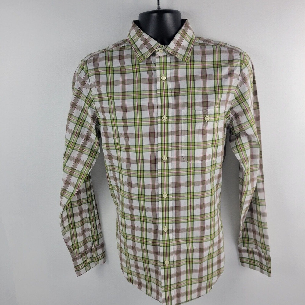 Banana Republic Dress Shirt q60 green plaid S 14‎ 14.5